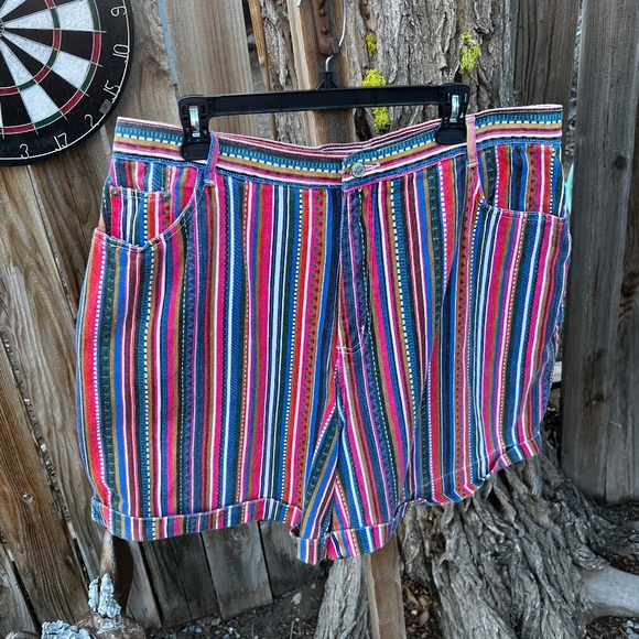 Rare 80’s Vintage Gitano Funky Print Vertical Stripe Denim Shorts